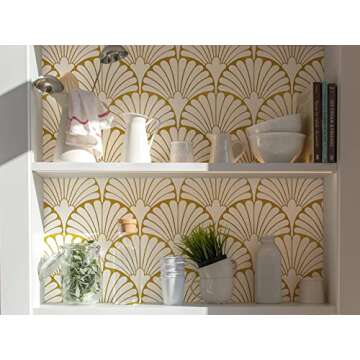 MelunMer Gold Peel and Stick Wallpaper Boho Gold Contact Paper for Cabinets Self Adhesive Removable Wallpaper for Bedroom/Bathroom Modern Contact Paper Leaf Ginkgo Biloba 78.8 in L 17.3In W