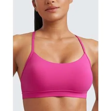 CRZ YOGA Butterluxe Womens Y Back Sports Bra - Padded Racerback Low Impact Spaghetti Thin Strap Workout Yoga Top Hibiscus Purple Large