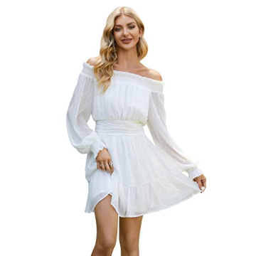 UGUEST Women's Off-Shoulder Chiffon Party Dress White XL