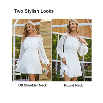 UGUEST Women's Off-Shoulder Chiffon Party Dress White XL