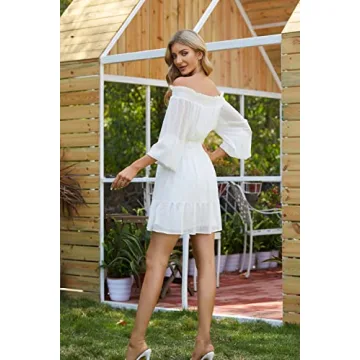 UGUEST Women's Off-Shoulder Chiffon Party Dress White XL