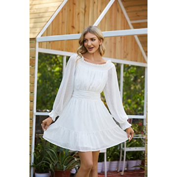 UGUEST Women's Off-Shoulder Chiffon Party Dress White XL