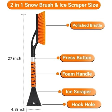 PLACHIDAY Snow Brush and Ice Scraper for Cars, 27 Inch Detachable Snow Removal Tool with Ergonomic F...