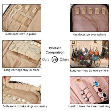 BAGSMART Travel Jewelry Organizer Case Small Jewelry Roll for Journey-Rings, Necklaces, Earrings, Bracelets, Soft Pink