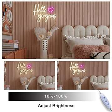 Large Hello Gorgeous Neon Signs for Girl's Bedroom, Romantic Led Neon Sign for Wall Decor Birthday Wedding Partys,Gifts 16.7x12.3 IN by Colysor Warm White(Power Adapter Included)