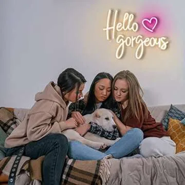 Large Hello Gorgeous Neon Signs for Girl's Bedroom, Romantic Led Neon Sign for Wall Decor Birthday Wedding Partys,Gifts 16.7x12.3 IN by Colysor Warm White(Power Adapter Included)