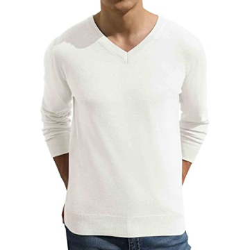 Stylish Sailwind Men's V-Neck Wool Knit Pullover Sweater - White