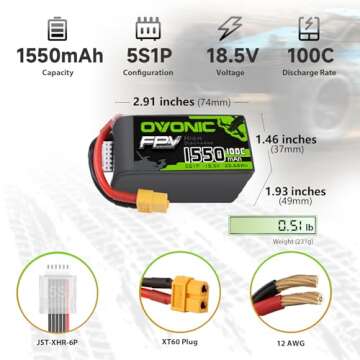 OVONIC 5s Lipo Battery 100C 1550mAh 18.5V Lipo Battery with XT60 Connector for RC FPV Racing Drone Q...