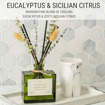 Craft & Kin Reed Diffuser with Dried Flowers | 5 oz Sicilian Citrus & Eucalyptus Scented Reed Diffusers for Home, Bathroom | Scent Sticks | Elegant Fragrance Home Decor for Men & Women