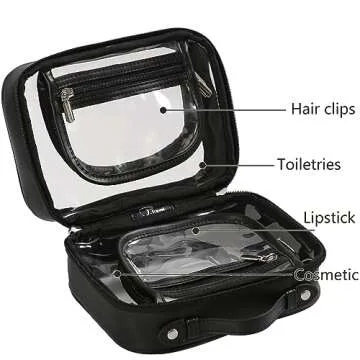 Veki TSA Approved Toiletry Bag Transparent Makeup bag Double Travel Cosmetic bags Case Waterproof Toiletries Bag Large Capacity Open Storage bag Organizer for Women and Girls (Large Black)