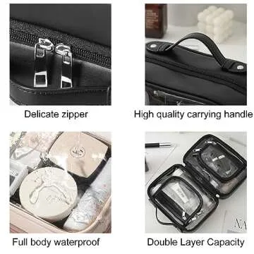 Veki TSA Approved Toiletry Bag Transparent Makeup bag Double Travel Cosmetic bags Case Waterproof Toiletries Bag Large Capacity Open Storage bag Organizer for Women and Girls (Large Black)