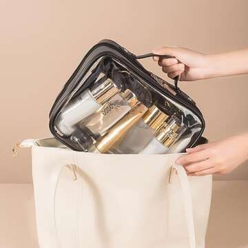 Veki TSA Approved Toiletry Bag Transparent Makeup bag Double Travel Cosmetic bags Case Waterproof Toiletries Bag Large Capacity Open Storage bag Organizer for Women and Girls (Large Black)