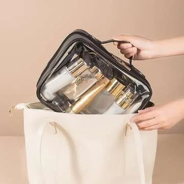 Veki TSA Approved Toiletry Bag Transparent Makeup bag Double Travel Cosmetic bags Case Waterproof Toiletries Bag Large Capacity Open Storage bag Organizer for Women and Girls (Large Black)