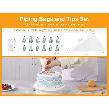 Kootek 69pcs Cake Decorating Supplies Kit, Cake Decorating Set with Cake Turntable Stand, 12 Numbered Icing Piping Tips, 50 Pastry Bags, Straight & Angled Spatula, 3 Scraper & Other Baking Supplies
