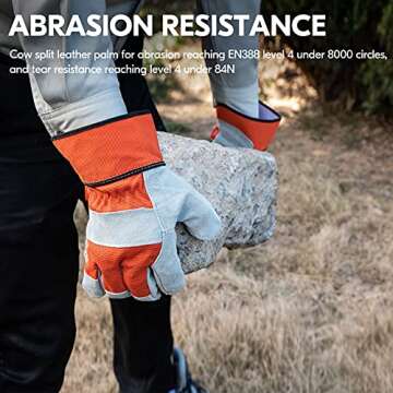 Vgo Leather Palm Work Gloves for Men, Women - 3 Pairs