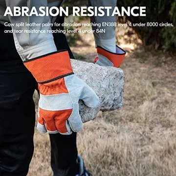 Vgo Leather Palm Work Gloves for Men, Women - 3 Pairs