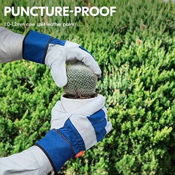 Vgo Leather Palm Work Gloves for Men, Women - 3 Pairs