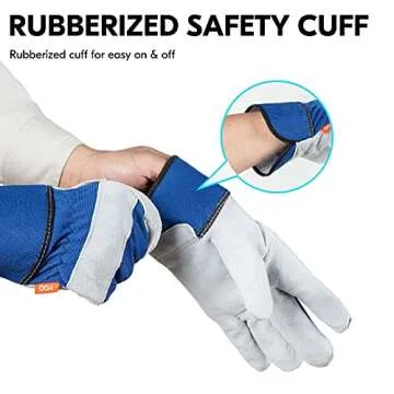 Vgo Leather Palm Work Gloves for Men, Women - 3 Pairs