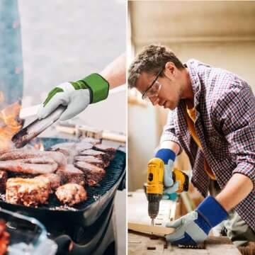 Vgo Leather Palm Work Gloves for Men, Women - 3 Pairs