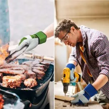 Vgo Leather Palm Work Gloves for Men, Women - 3 Pairs