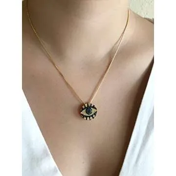 SIFRIMANIA Evil Eye Pendant Necklace 17.2 Inches Box Chain