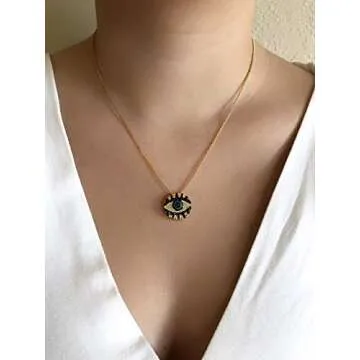 SIFRIMANIA Evil Eye Pendant Necklace 17.2 Inches Box Chain