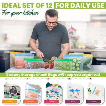 Eco-Friendly Reusable Snack Bags - 12 Pack Food Storage Set