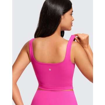 CRZ YOGA Butterluxe Womens Square Neck Longline Sports Bra - Workout Crop Tank Tops Padded Yoga Cami...