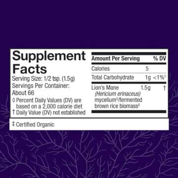 Host Defense Lion's Mane Powder - Brain Health Support Supplement - Mushroom Supplement to Support F...