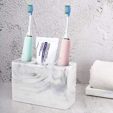 Luxspire Electric Toothbrush Holder, 3 Slots Large Marble Toothbrush Toothpaste Stand, Resin Storage...