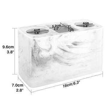 Luxspire Electric Toothbrush Holder, 3 Slots Large Marble Toothbrush Toothpaste Stand, Resin Storage for Bathroom Accessories Vanity Counter Sink Organizer Caddy Marble Style- Ink White