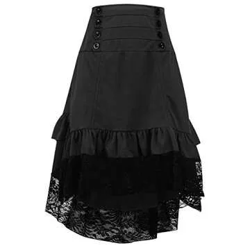 Alivila.Y Fashion Womens Steampunk Skirt Victorian High Low Dress 31706-Black-L