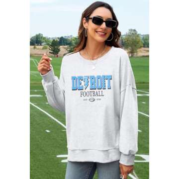 ASTANFY Womens Football Game Day Sweatshirt Football Shirt Crewneck Sweatshirt Long Sleeve Tops Grey