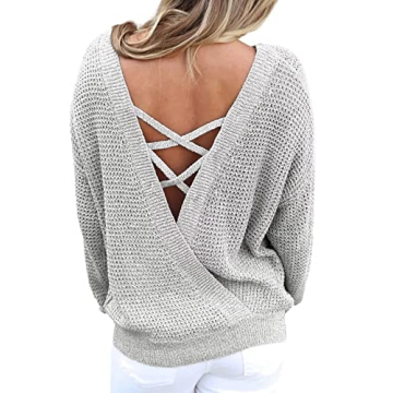 Asvivid Backless Fall Sweater Stylish Lightweight with Cut Out