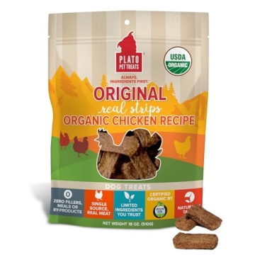 PLATO Original Real Strips Organic Chicken Treats - 18oz, Natural & Healthy