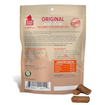 PLATO Organic Chicken Strips for All Dogs - Healthy Treats