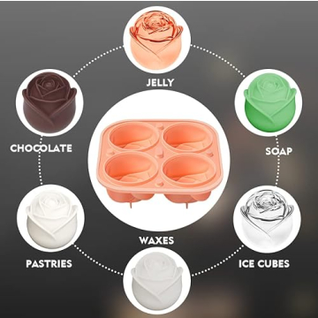 KooMall 3D Rose Ice Molds 2.5 Inch, Large Ice Cube Trays, Make 4 Giant Cute Flower Shape Ice, Silicone Rubber Fun Big Ice Ball Maker for Cocktails Juice Whiskey Bourbon Freezer, Dishwasher Safe, Pink