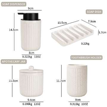 BosilunLife Ceramic Bathroom Accessories Set - Bathroom Counter Soap Set Beige Bathroom Decor Sets Accessories Bathroom Lotion Soap Dispenser and Toothbrush Holder Set, Soap Dish, Apothecary Jars