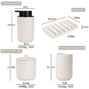 BosilunLife Ceramic Bathroom Accessories Set - Bathroom Counter Soap Set Beige Bathroom Decor Sets Accessories Bathroom Lotion Soap Dispenser and Toothbrush Holder Set, Soap Dish, Apothecary Jars