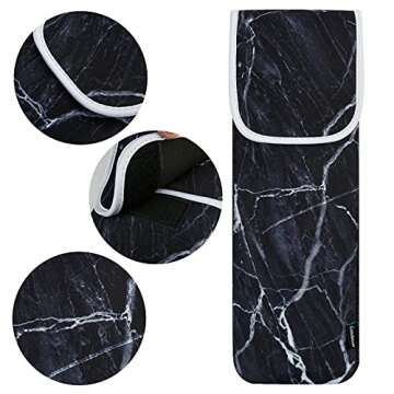 Heat Resistant Neoprene Curling Iron Cover Bag, Universal Curling Iron Cover Sleeve, Flat Iron Curling Wand Travel Case Pouch for Travel, Gym, or Home, 15 x 5 Inches (Black Marble Pattern)