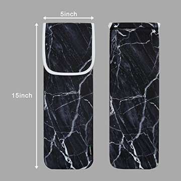 Heat Resistant Neoprene Curling Iron Cover Bag, Universal Curling Iron Cover Sleeve, Flat Iron Curling Wand Travel Case Pouch for Travel, Gym, or Home, 15 x 5 Inches (Black Marble Pattern)