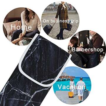 Heat Resistant Neoprene Curling Iron Cover Bag, Universal Curling Iron Cover Sleeve, Flat Iron Curling Wand Travel Case Pouch for Travel, Gym, or Home, 15 x 5 Inches (Black Marble Pattern)