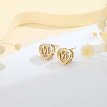 IEFWELL Heart Stud Earrings for Girls Women, S925 Sterling Silver Studs Hypoallergenic Earrings CZ Heart Earrings Initial Earrings for Teen Girls Kids Jewelry for Girls Gifts