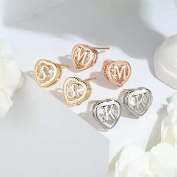 IEFWELL Heart Stud Earrings for Girls Women, S925 Sterling Silver Studs Hypoallergenic Earrings CZ Heart Earrings Initial Earrings for Teen Girls Kids Jewelry for Girls Gifts