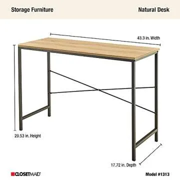 ClosetMaid Writing Desk or Console Table for Office, Entryway or Living Room, Industrial Modern Design, Wood with Black Metal Frame, Natural Finish