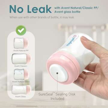 Maymom Screw Lids Aka Travel Caps with Rewritable Sealing Disc Compatible with Avent, Maymom Wide Mouth Bottles; Cap Replace Avent Natural Bottle Sealing Ring and Sealing Disc, 6pcs. (Pink)