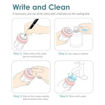 Maymom Screw Lids Aka Travel Caps with Rewritable Sealing Disc Compatible with Avent, Maymom Wide Mouth Bottles; Cap Replace Avent Natural Bottle Sealing Ring and Sealing Disc, 6pcs. (Pink)