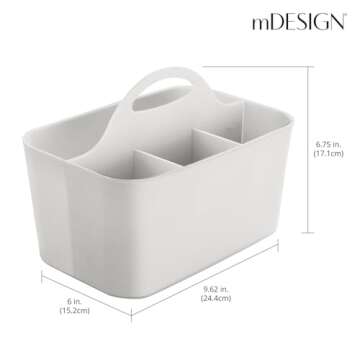 mDesign Plastic Small Office Storage Organizer Utility Tote Caddy Holder with Handle for Cabinets, Desks, Workspaces - Holds Desktop Office Supplies, Pencils, Staplers Lumiere Collection - Light Gray