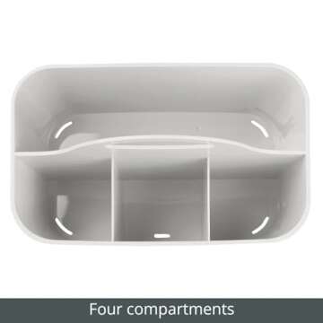 mDesign Plastic Small Office Storage Organizer Utility Tote Caddy Holder with Handle for Cabinets, Desks, Workspaces - Holds Desktop Office Supplies, Pencils, Staplers Lumiere Collection - Light Gray