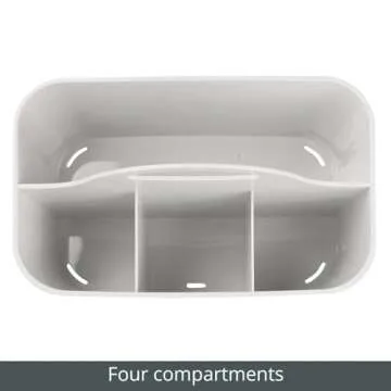 mDesign Plastic Small Office Storage Organizer Utility Tote Caddy Holder with Handle for Cabinets, Desks, Workspaces - Holds Desktop Office Supplies, Pencils, Staplers Lumiere Collection - Light Gray